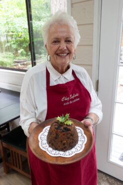 Barb Bourscheidt with a figgy pudding