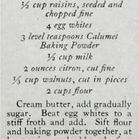 Fruitcake recipe by Helen Harington Downing published in 1923 in “The Children's Party Book”