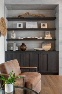 Design Trends 2024 Custom built-in shelving, custom furniture and accessories. A nice example of a warm, earthy, neutral palette.