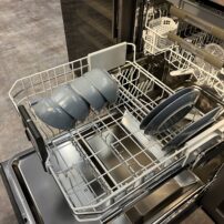 Hettich lifted-bottom dishwasher rack for wheelchair access