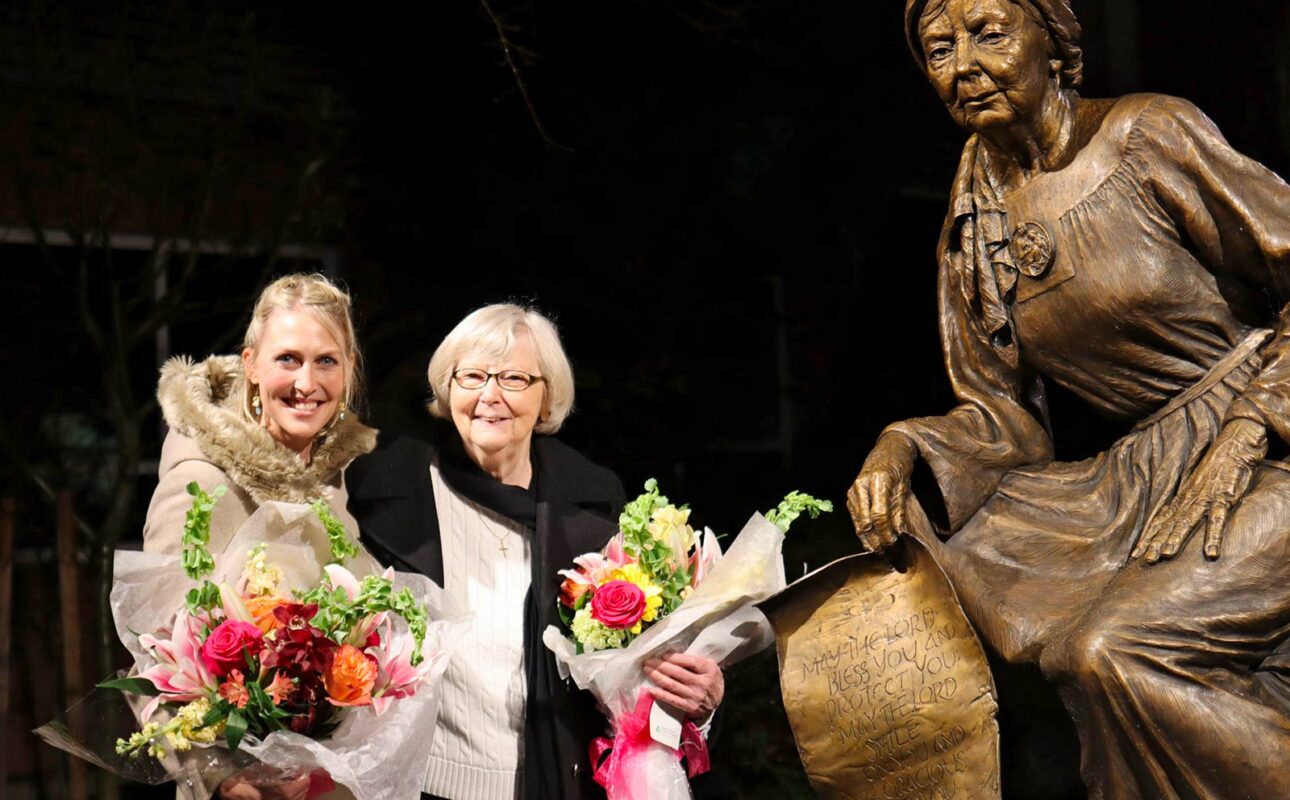 Mardie Rees and Sister Anne McNamara (muse) and Saint Anne made for Saint Anne Hospital. (Photo courtesy Scott Rees)