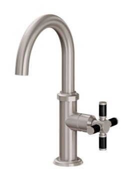 California Faucets single-hole lav faucet in nickel with matte black cross handles