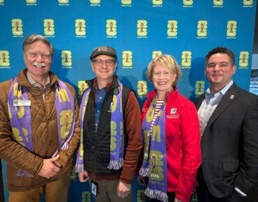 L-R: Bremerton Mayor Greg Wheeler, Port Orchard Mayor Rob Putaansuu, Kitsap County Commissioner Katie Walters, SeattleFWC26 Chief Legacy Officer Leo Flor