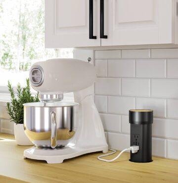 Mocket has enhanced the code required kitchen island receptacle by providing customization of the top to match the countertop it is recessed into
