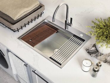 Ruvati laundry room sink with washboard accessory