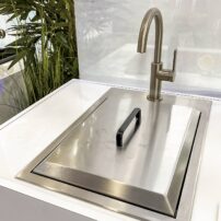 The Kore outdoor-rated sink and faucet with cover by Kraus