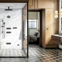 Kohler Anthem digital showering system with multiple ports, including steam for the ultimate hygiene experience in a single enclosure