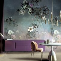 Biofilic, botanical trend porcelain wall paper from Italian manufacture, ABK Group’s Wide & Style collection in the Country Flowers Pink finish