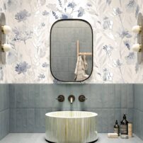 In line with the water world and sensorial trends, this porcelain subway tile in a denim finish from Fap Ceramiche has a subtle surface texture.