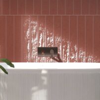 MILE®stone’s Playful Collection defies how we typically think of porcelain tiles with its rich crimson hue and glossy finish.