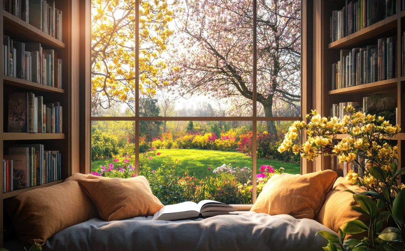 Expansive Windows and Built-In Bookshelves