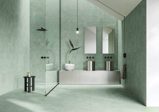 Casalgrande Padana's Concept green tile in various sizes and shapes