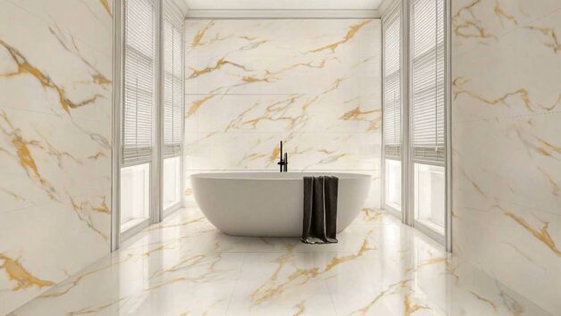 Wonder Porcelain’s sculpture gold porcelain slabs