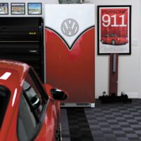 FASHIONABLE FREEZER: WrapJax handiwork surrounds the upright freezer to make it look like a vintage VW.