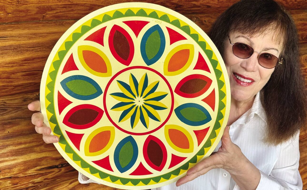 Writer Amy Burnett with her hex sign find.