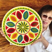 Writer Amy Burnett with her hex sign find.